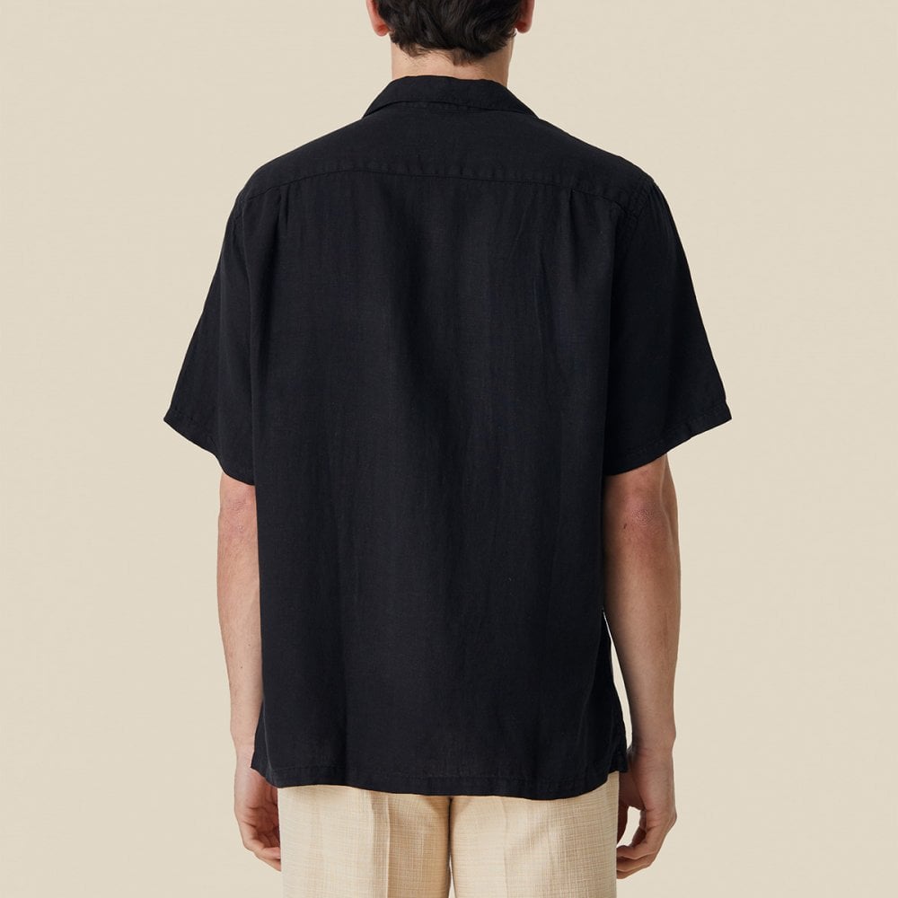 Linen Camp Collar Shirt - Black
