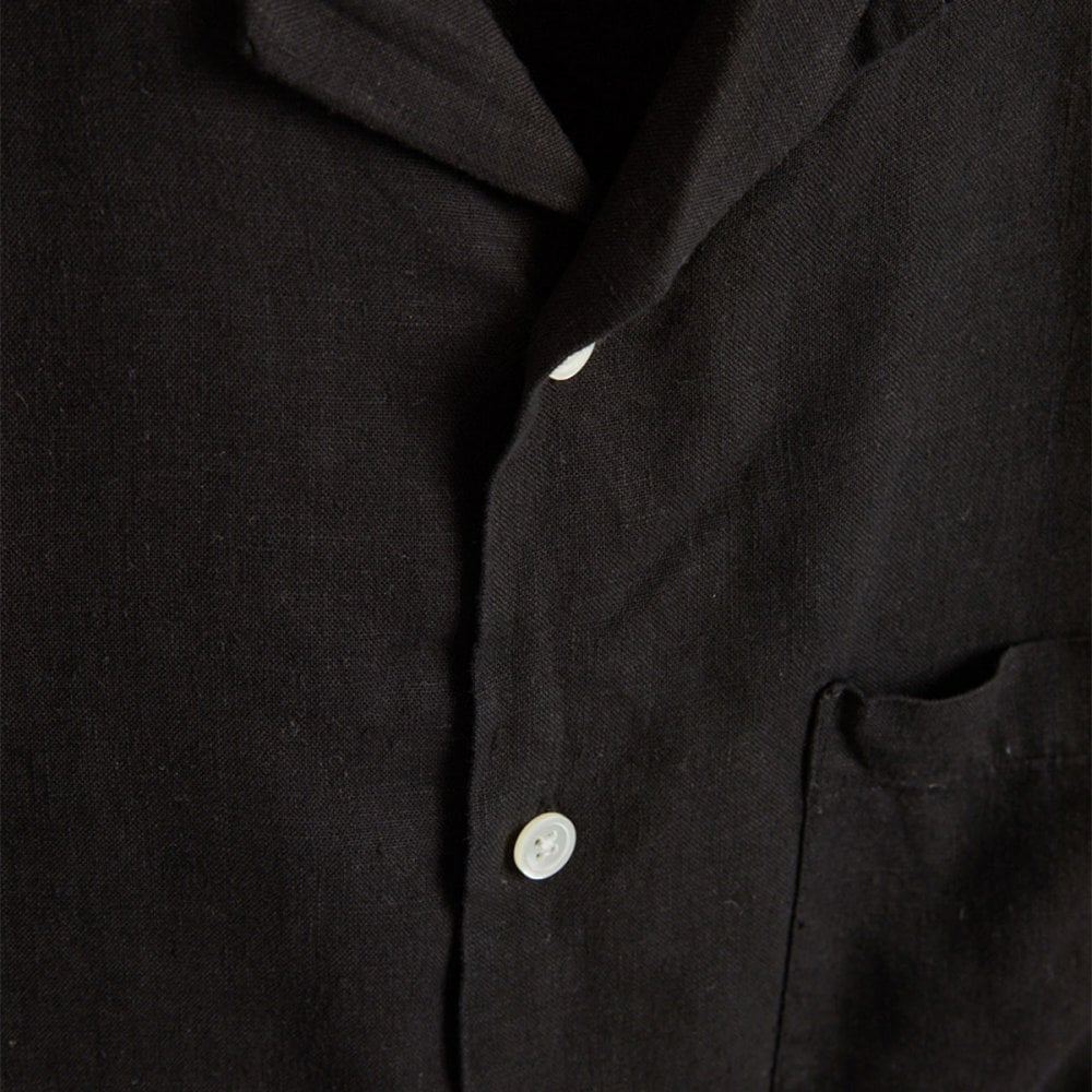 Linen Camp Collar Shirt - Black