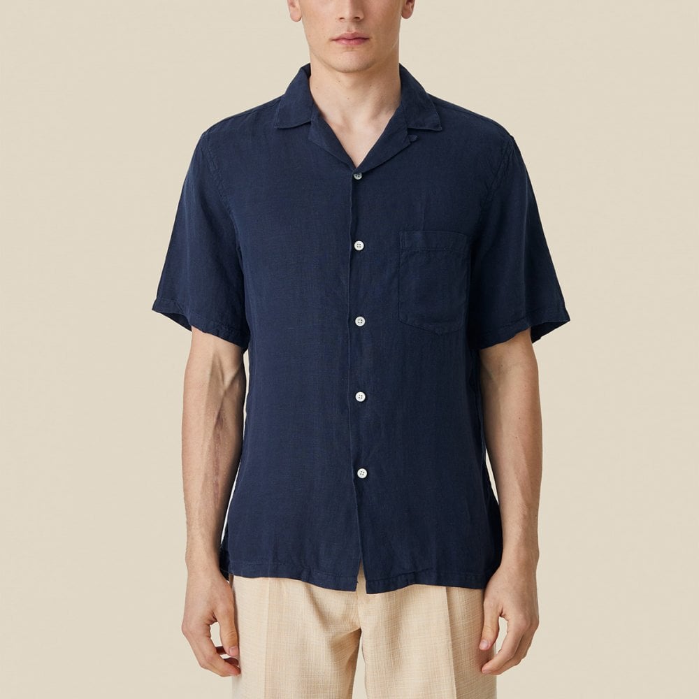 Linen Camp Collar Shirt - Navy