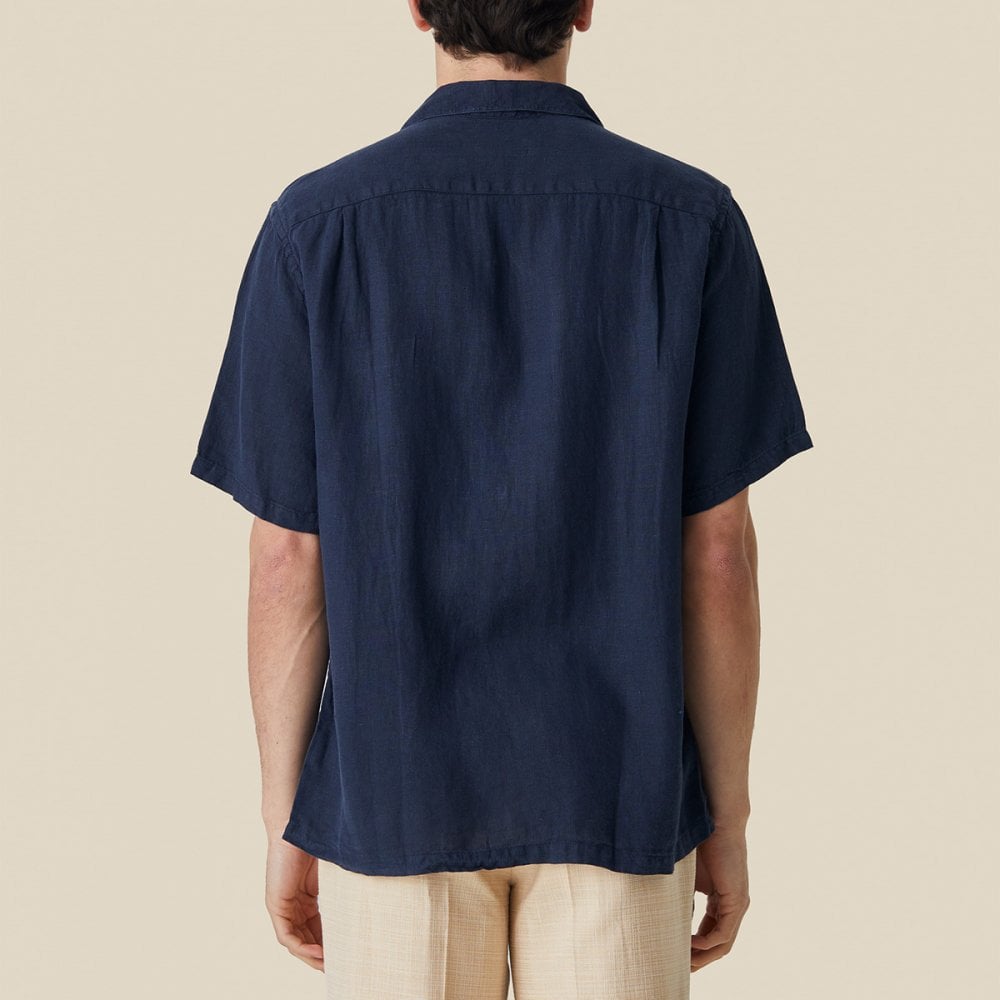 Linen Camp Collar Shirt - Navy