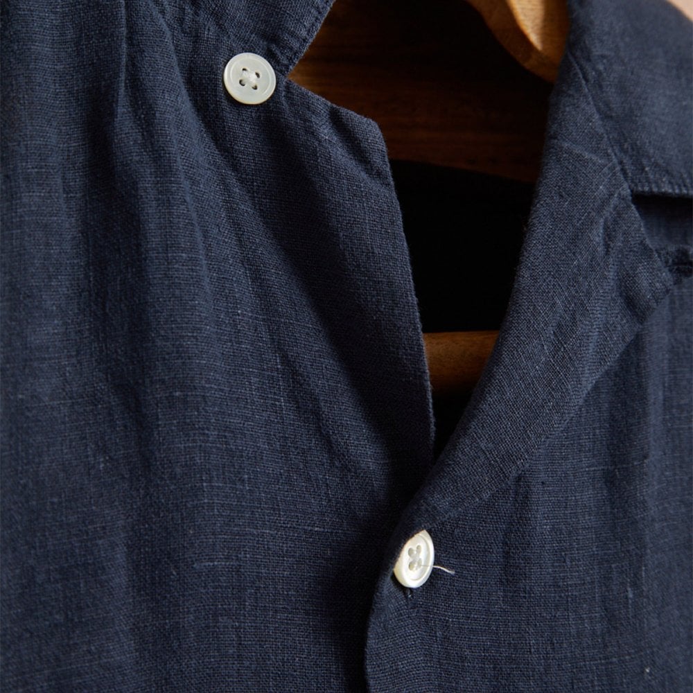 Linen Camp Collar Shirt - Navy