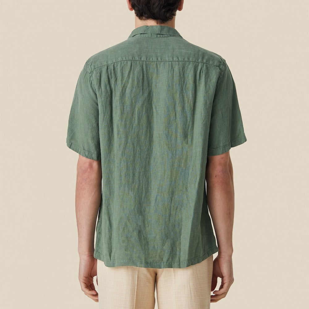 Linen Camp Collar Shirt - Dry Green