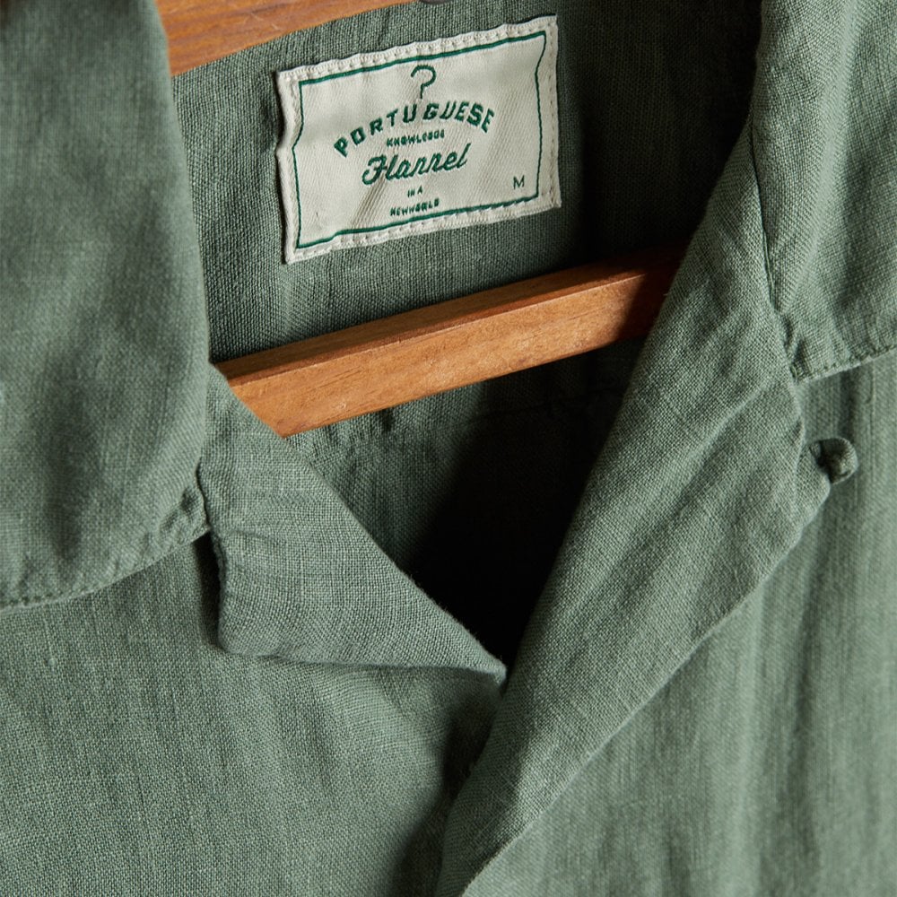 Linen Camp Collar Shirt - Dry Green