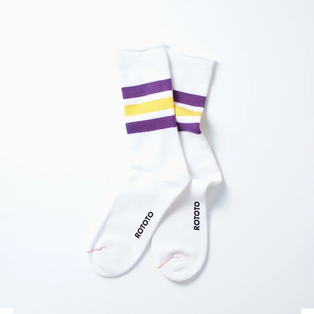 Fine Pile Striped Crew Socks - Wht/ppl/yel
