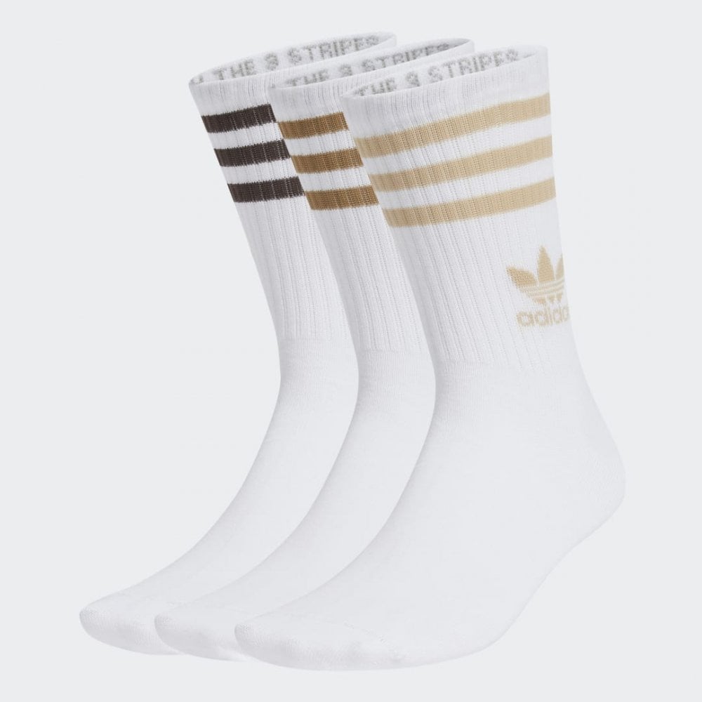 Crew Sock 3-Stripes, 3 Pack - White / Magic Beige / Brown Desert
