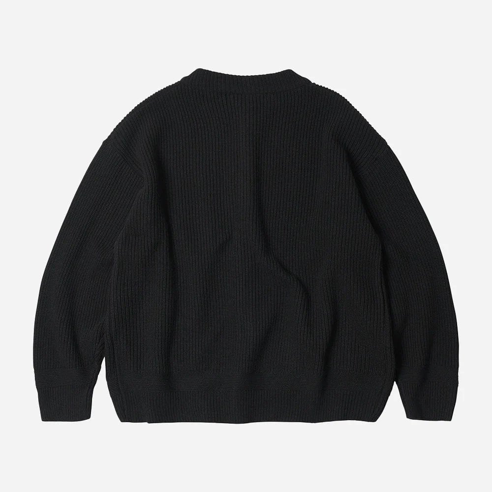 Heavy Wool Round Cardigan - Black