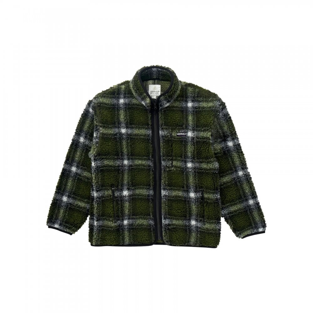 Shadow Plaid Sherpa Jacket - Olive Shadow Plaid