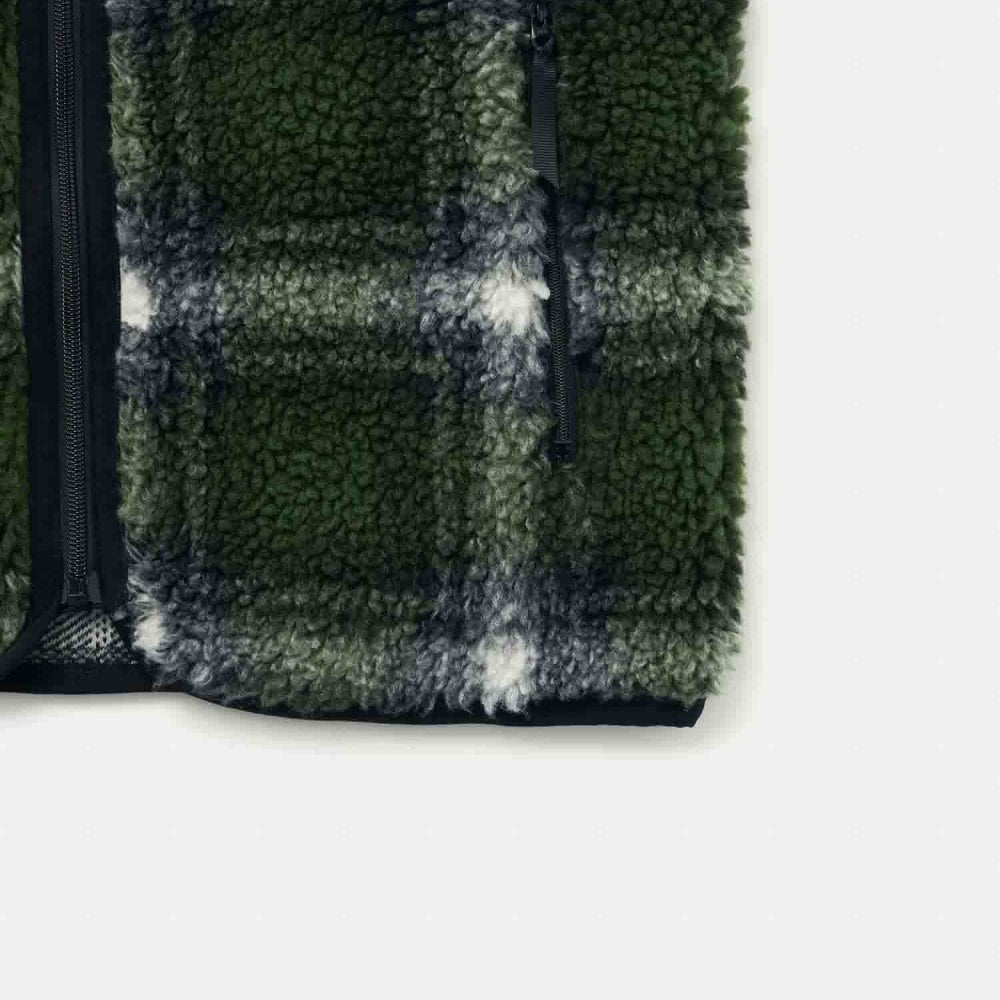 Shadow Plaid Sherpa Jacket - Olive Shadow Plaid