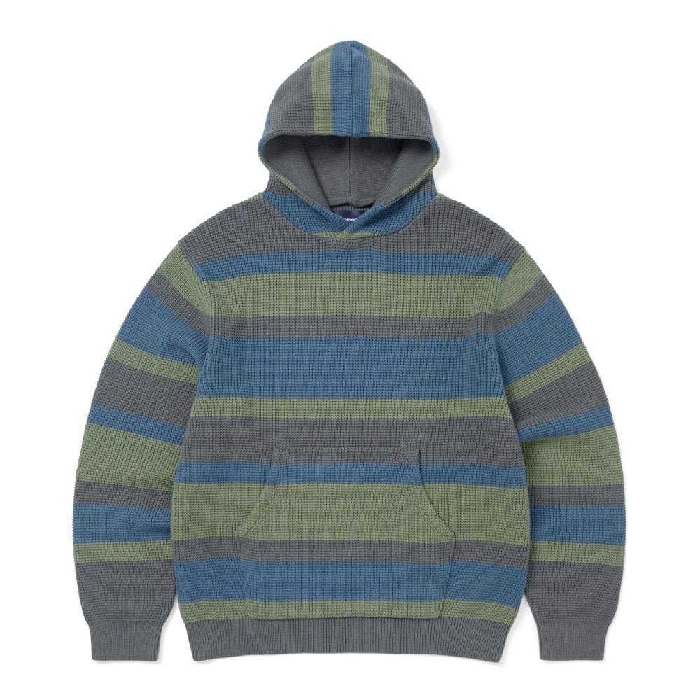 Striped Waffle Knit Hoodie - Grey