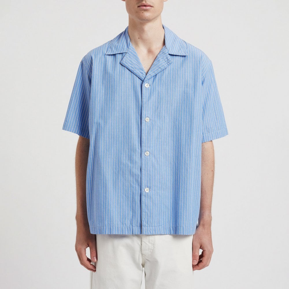 Mads Poplin Stripe SS Shirt - Navy