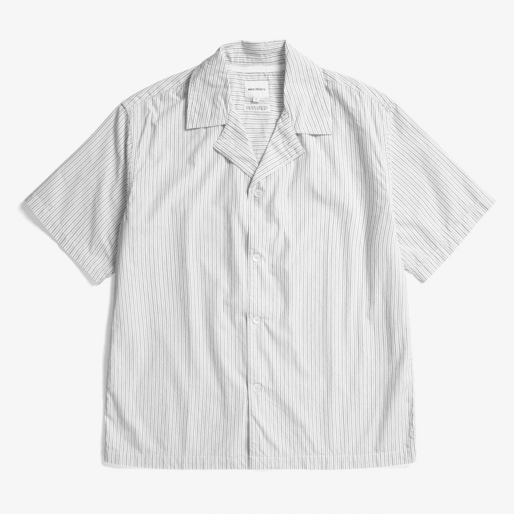 Mads Poplin Stripe SS Shirt - Ecru