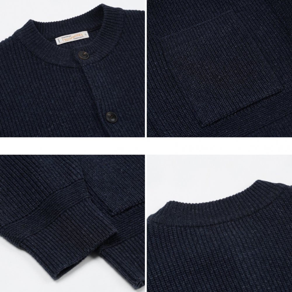 Heavy Wool Round Cardigan - Indigo