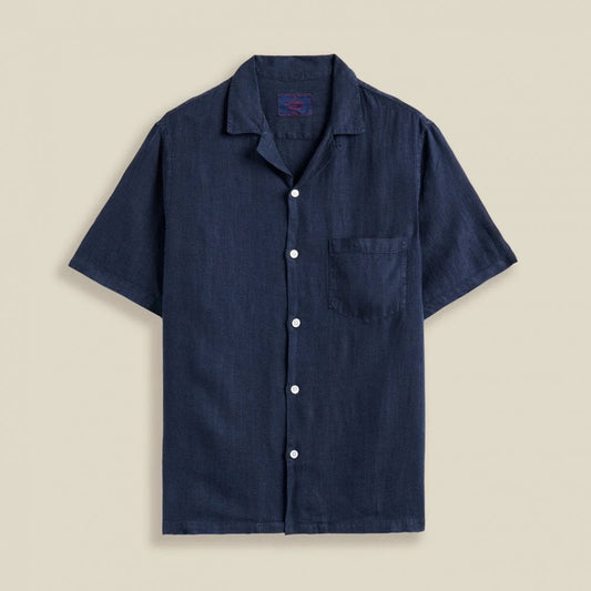 Linen Camp Collar Shirt - Navy