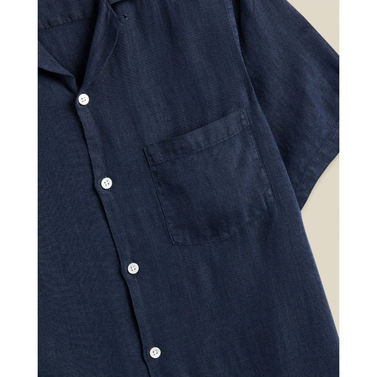 Linen Camp Collar Shirt - Navy