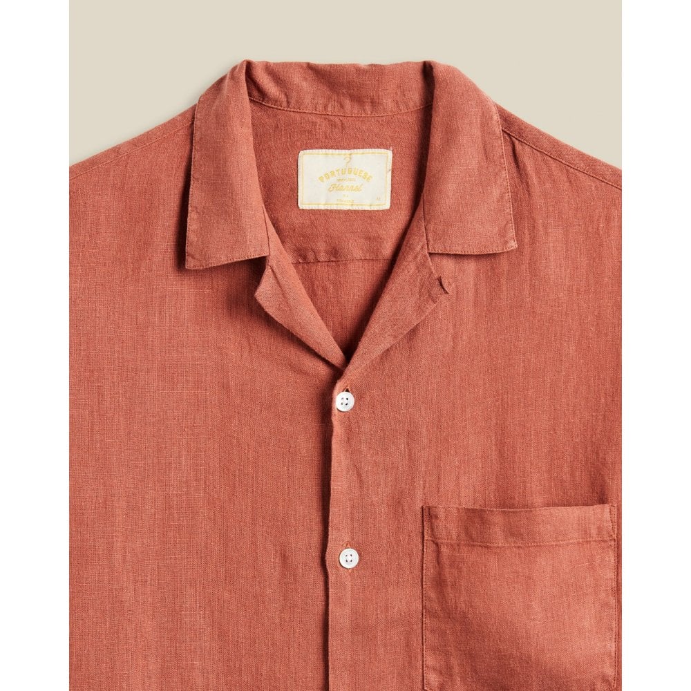 Linen Camp Collar Shirt - Terracotta