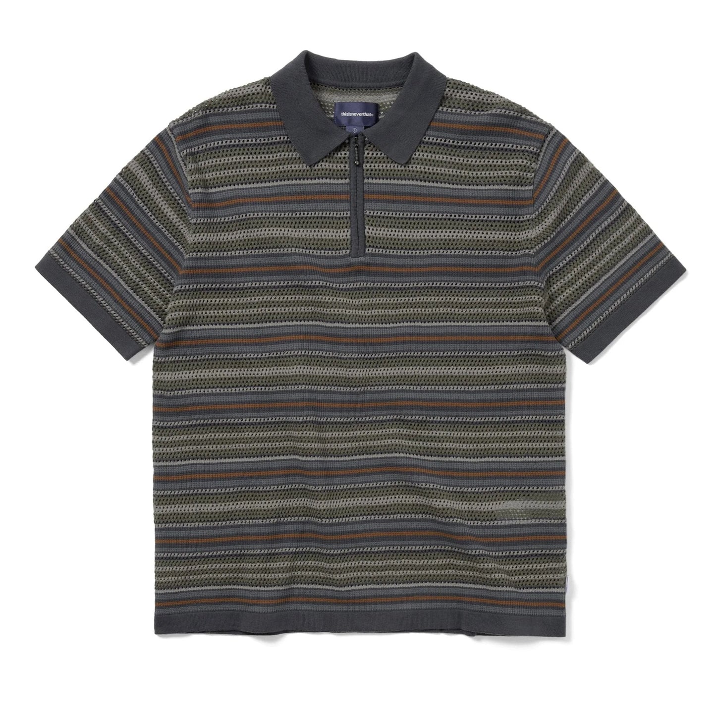 Striped S/S Knit Polo - Grey