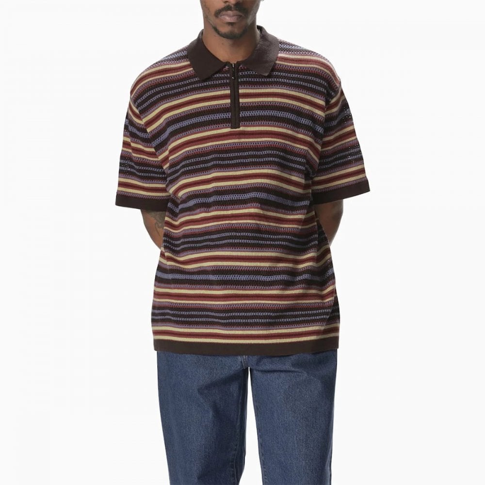Striped S/S Knit Polo - Red