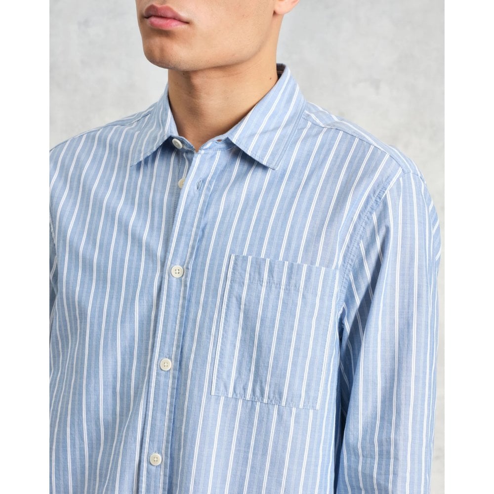 Rove LS Shirt, Cotton Poplin - Blue Stripe