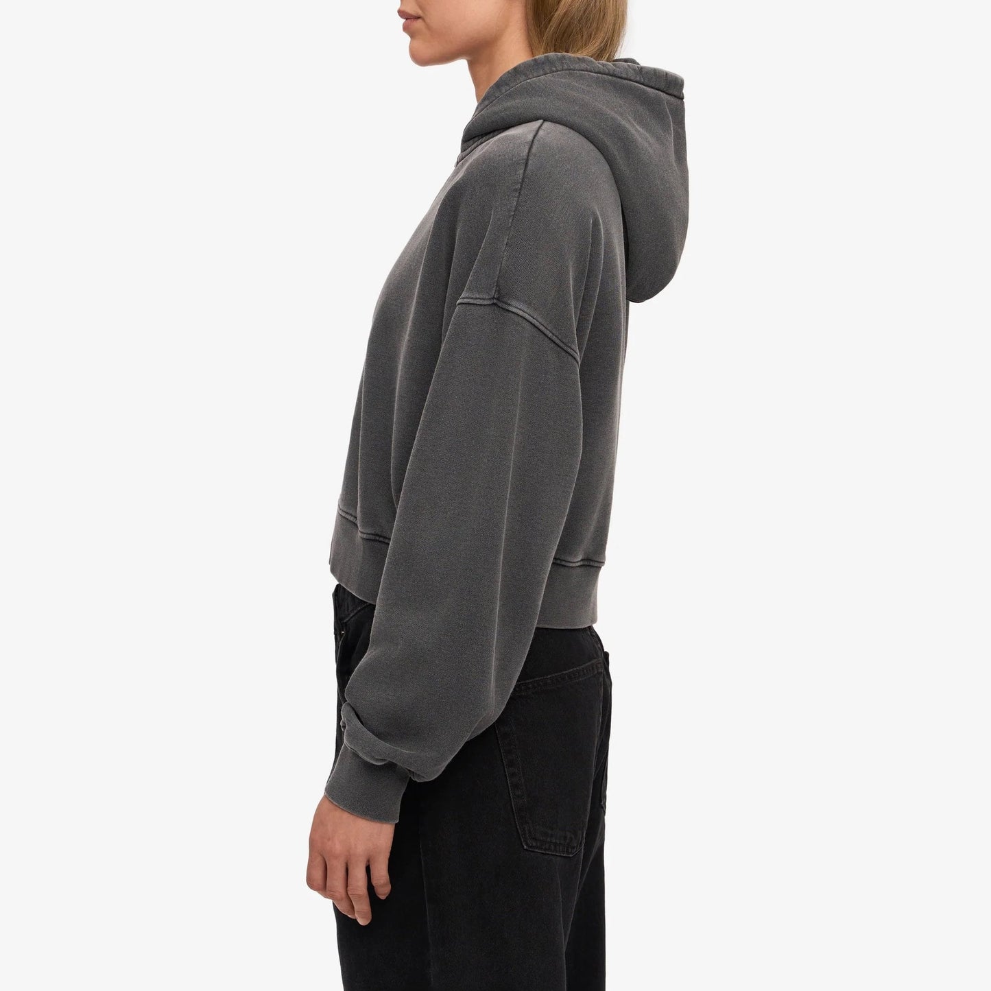 Women's Organic Crop Zip Hood - Faded Black