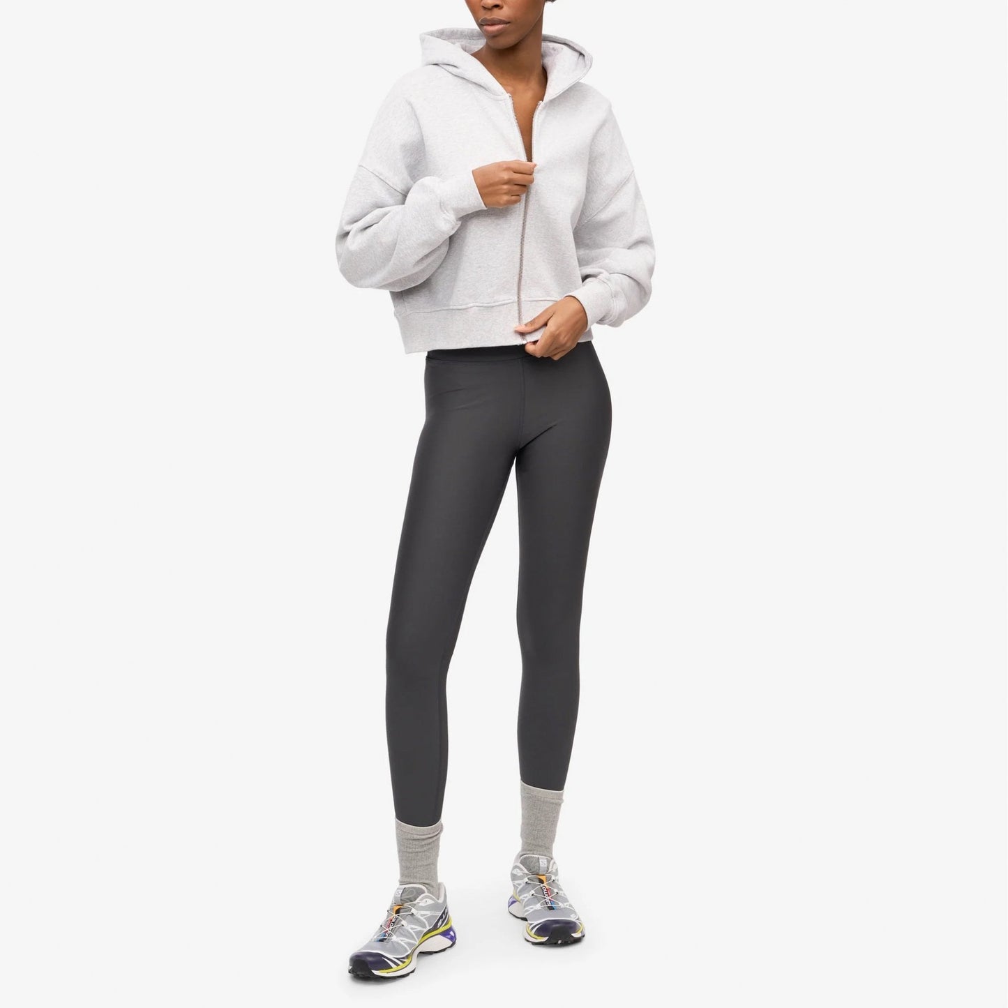 Women's Organic Crop Zip Hood - Snow Melange