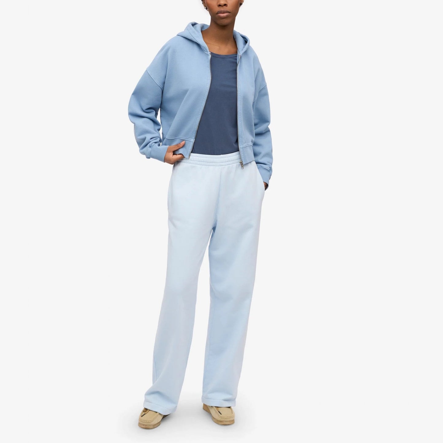 Women's Organic Crop Zip Hood - Seaside Blue