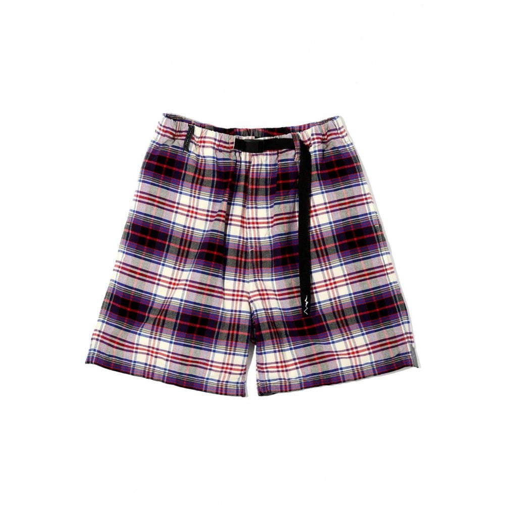 Washed Plaid Shorts - Blue