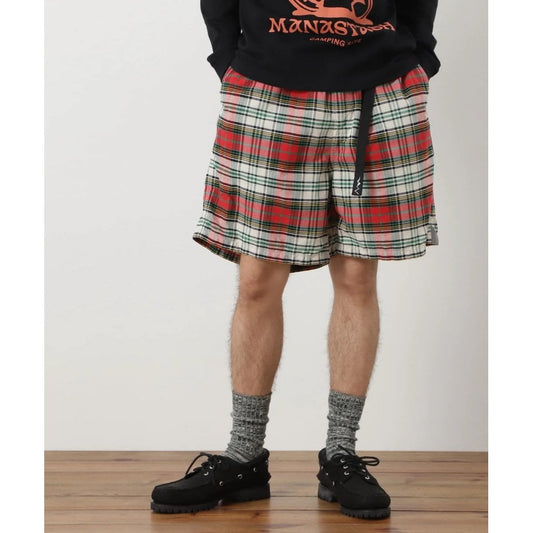 Washed Plaid Shorts - Red