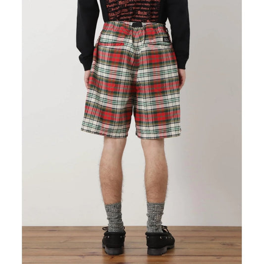 Washed Plaid Shorts - Red