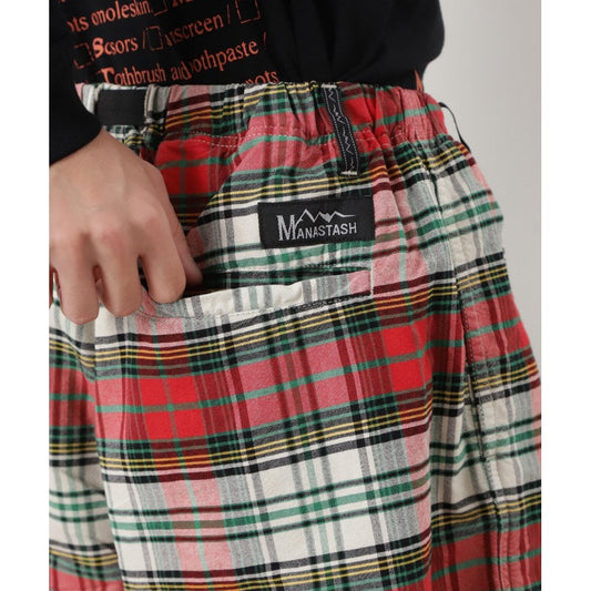 Washed Plaid Shorts - Red