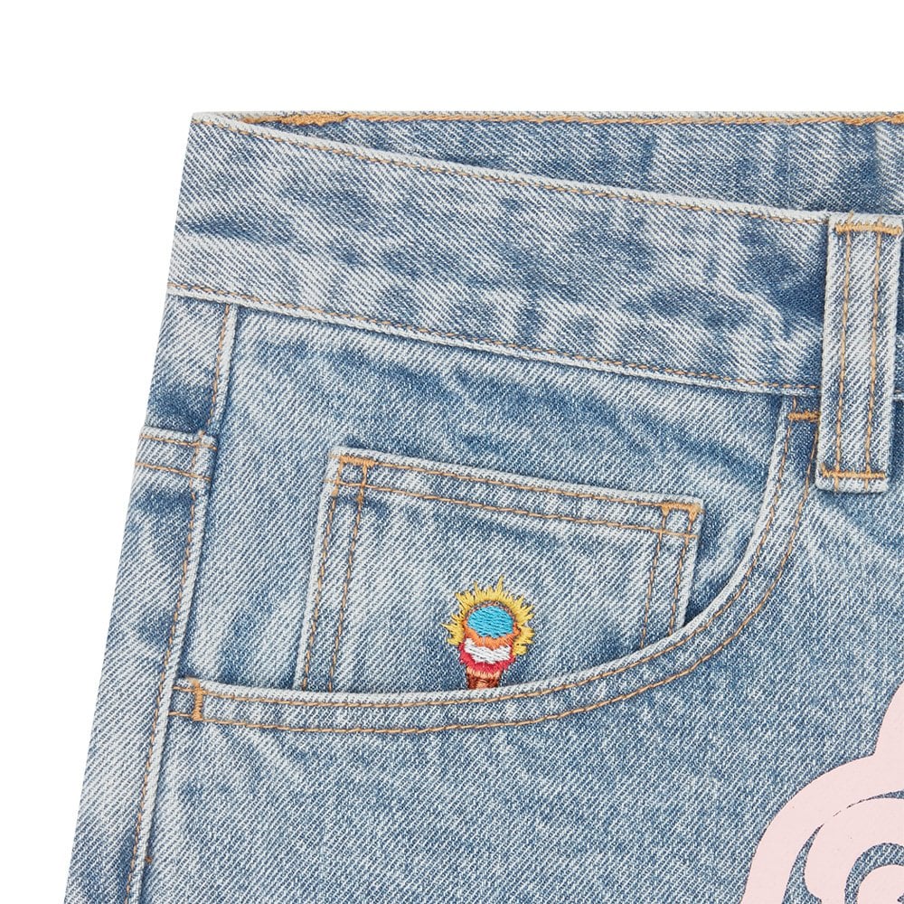 Running Dog Triple Scoop Denim Pants - Heavy Wash Blue