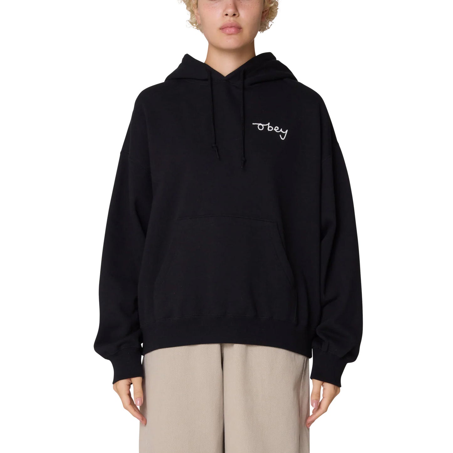 Chainstitch Baggy Relaxed Pullover Hood Black
