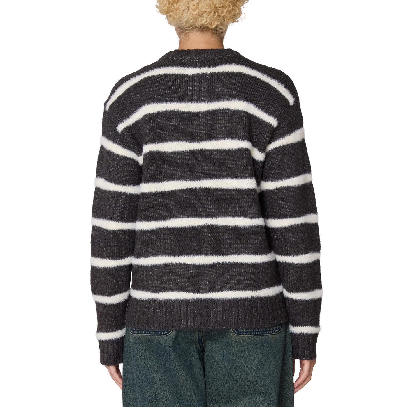 Womens Casey Stripe Crew Sweater - Charcoal