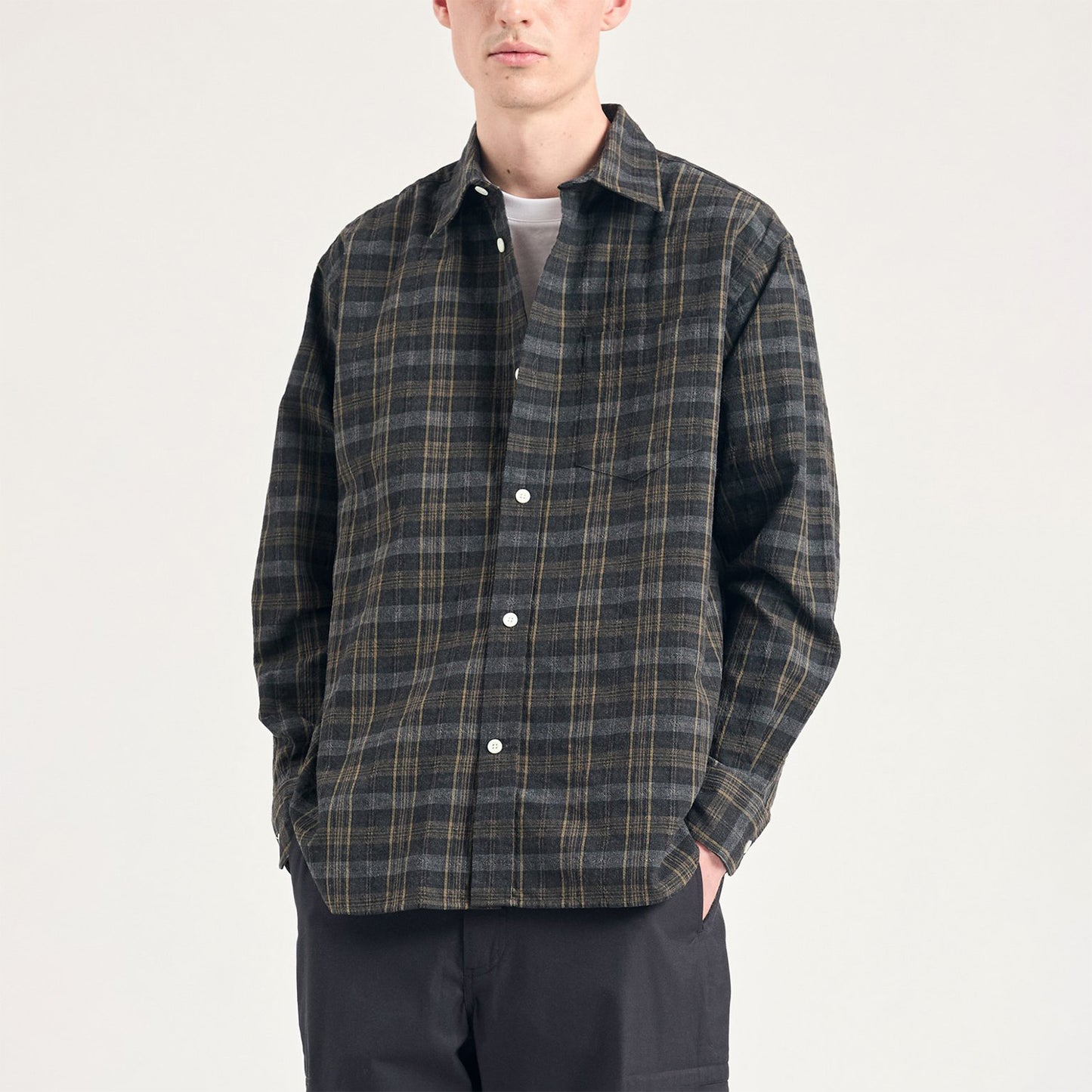 Ole Oversized Wool Check Shirt - Charcoal Grey