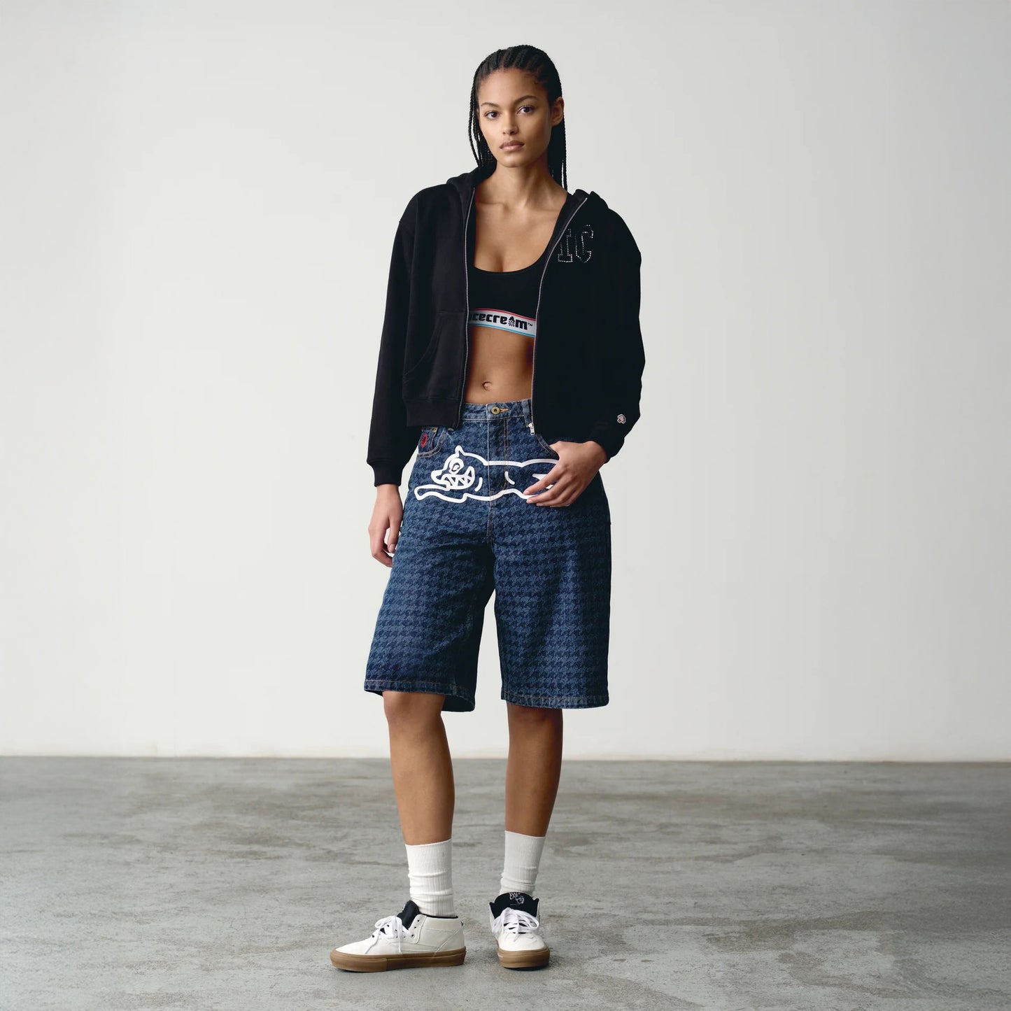 Houndstooth Running Dog Jorts - Indigo