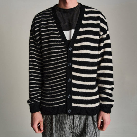 Mohair Striped Knitted Cardigan - Black/White