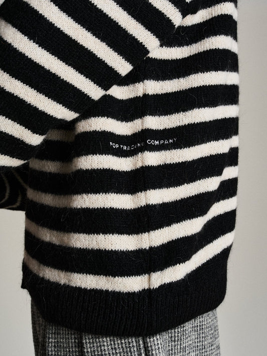 Mohair Striped Knitted Cardigan - Black/White