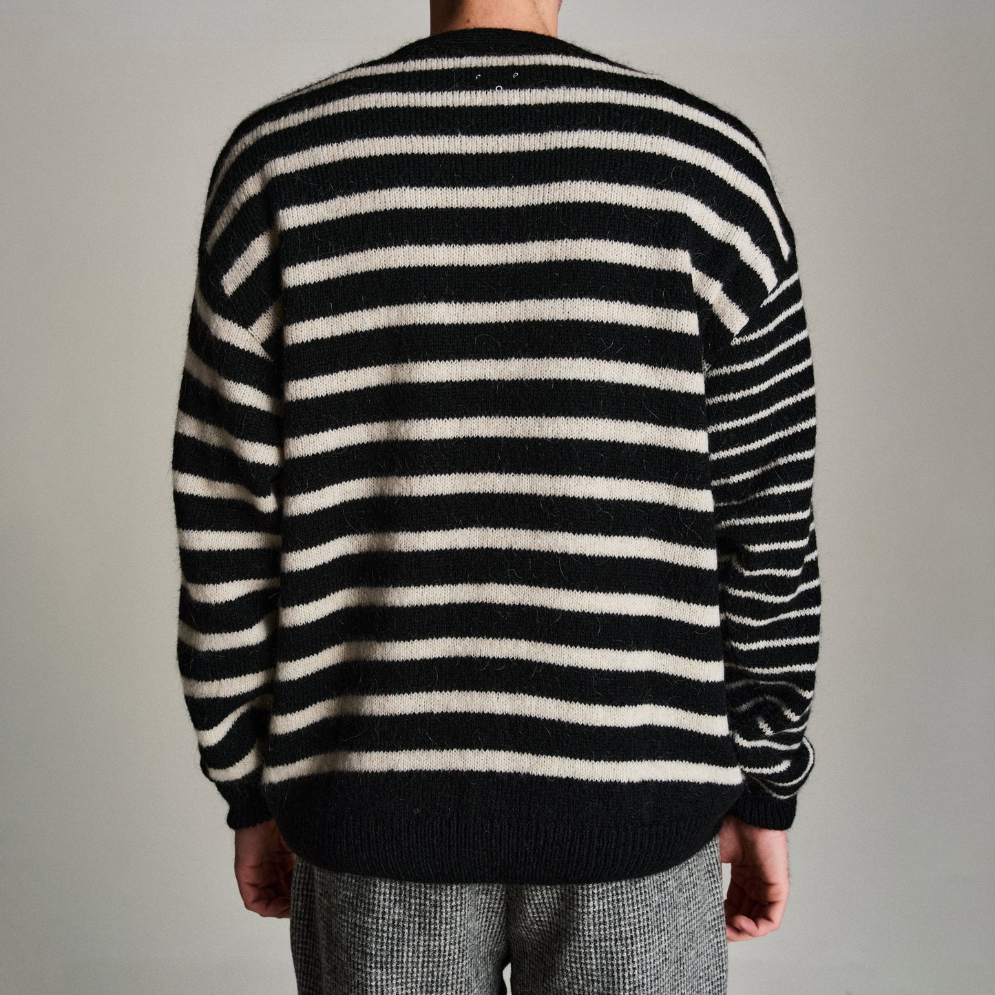 Mohair Striped Knitted Cardigan - Black/White
