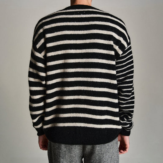 Mohair Striped Knitted Cardigan - Black/White