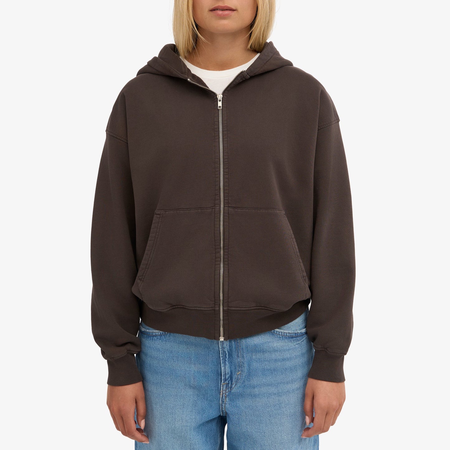 Organic Oversized Zip Hood - Coffee Brown