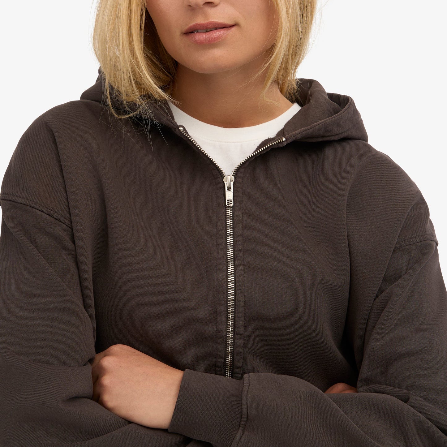 Organic Oversized Zip Hood - Coffee Brown