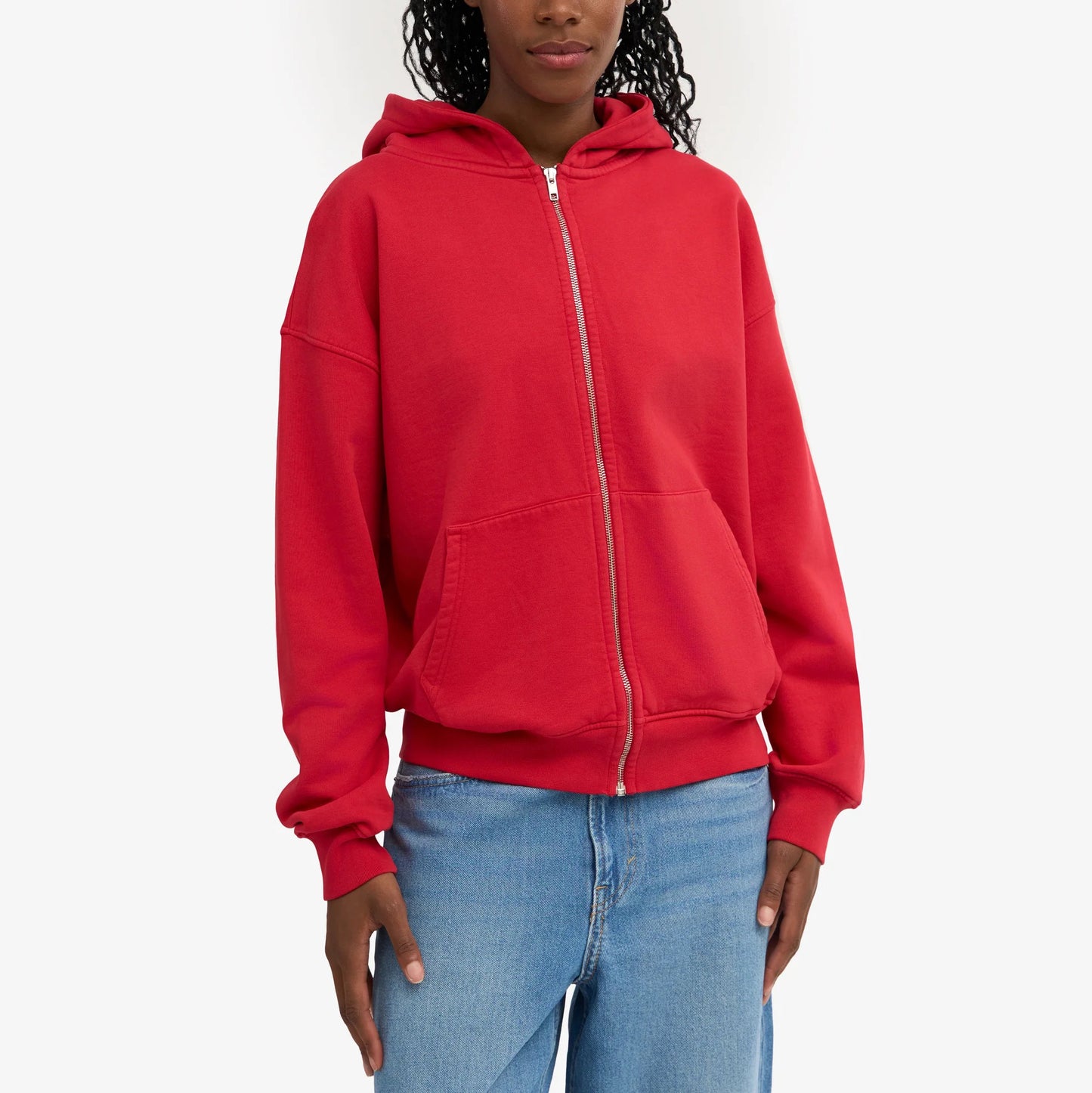 Organic Oversized Zip Hood - Scarlet Red