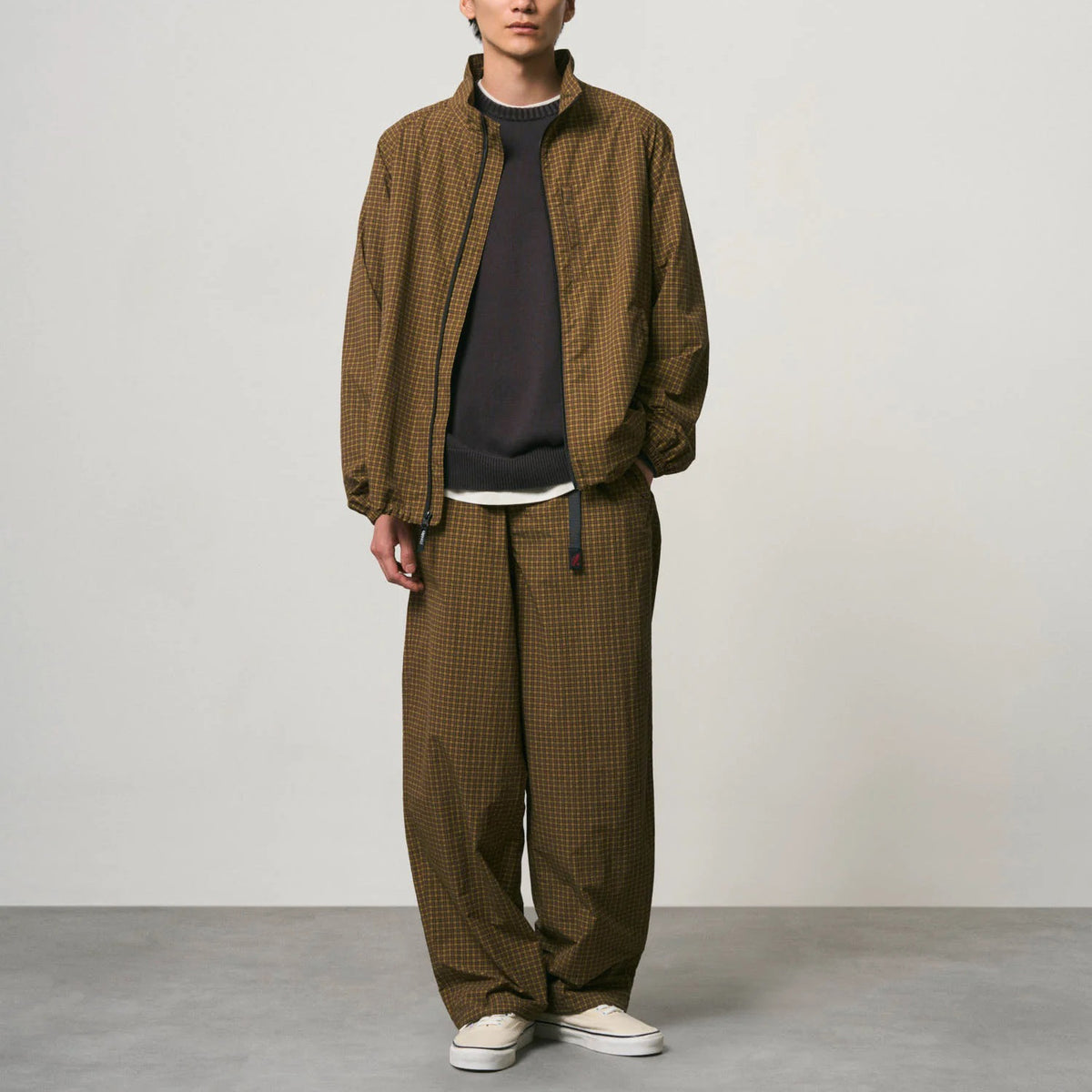 Mini Check Nylon Jacket - Brown Check