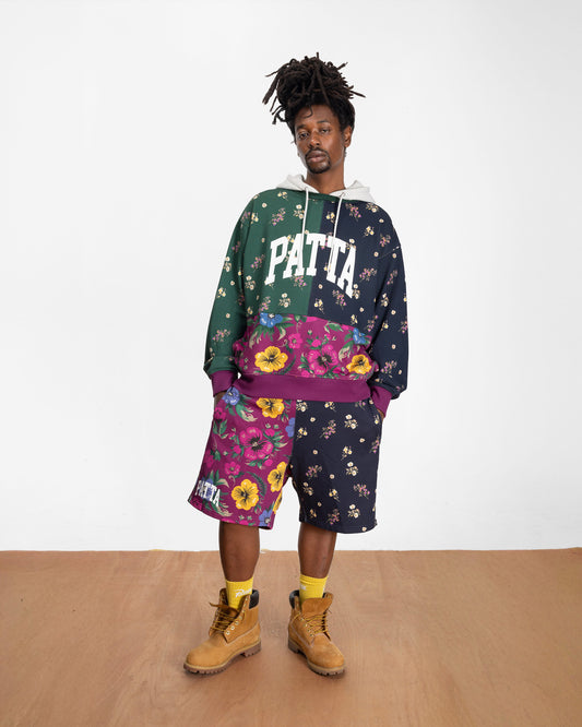 Floral Patchwork Hooded Sweater - Multi