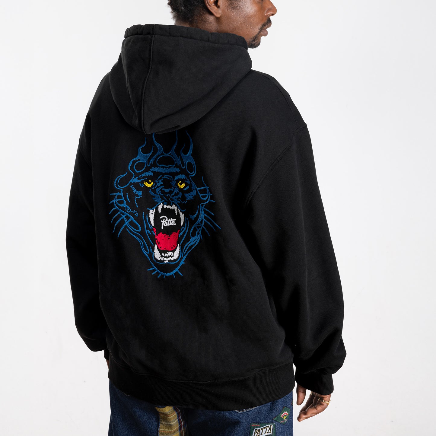 Embroidered Fire Panther Hooded Sweater