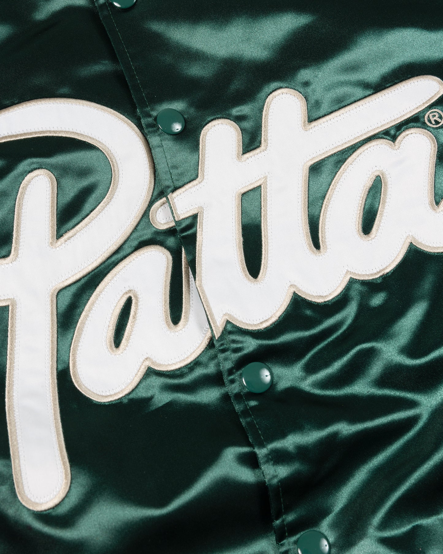 Script Logo Satin Varsity Jacket - Bistro Green