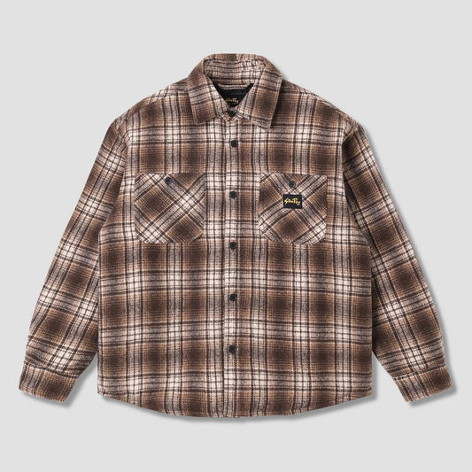 Quilted Plaid Overshirt - Brown