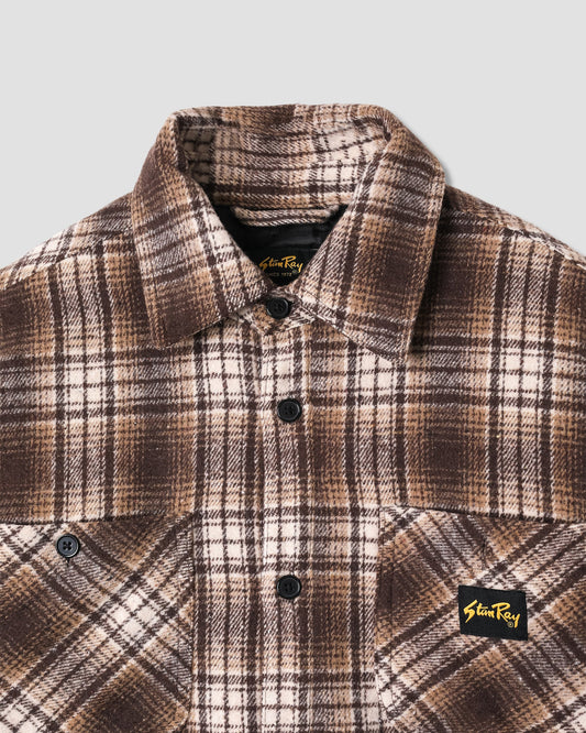 Quilted Plaid Overshirt - Brown