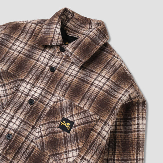 Quilted Plaid Overshirt - Brown