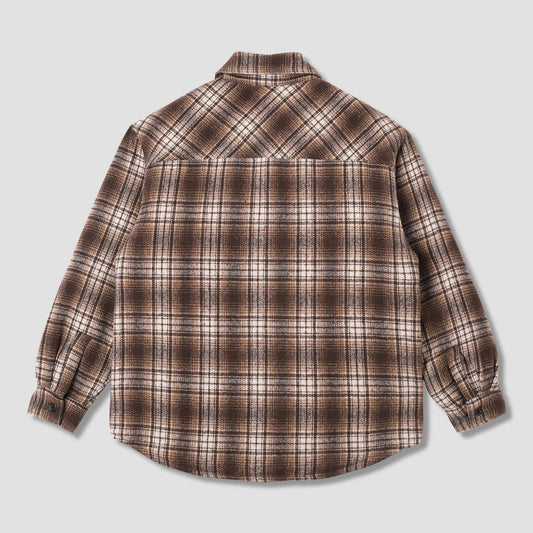 Quilted Plaid Overshirt - Brown