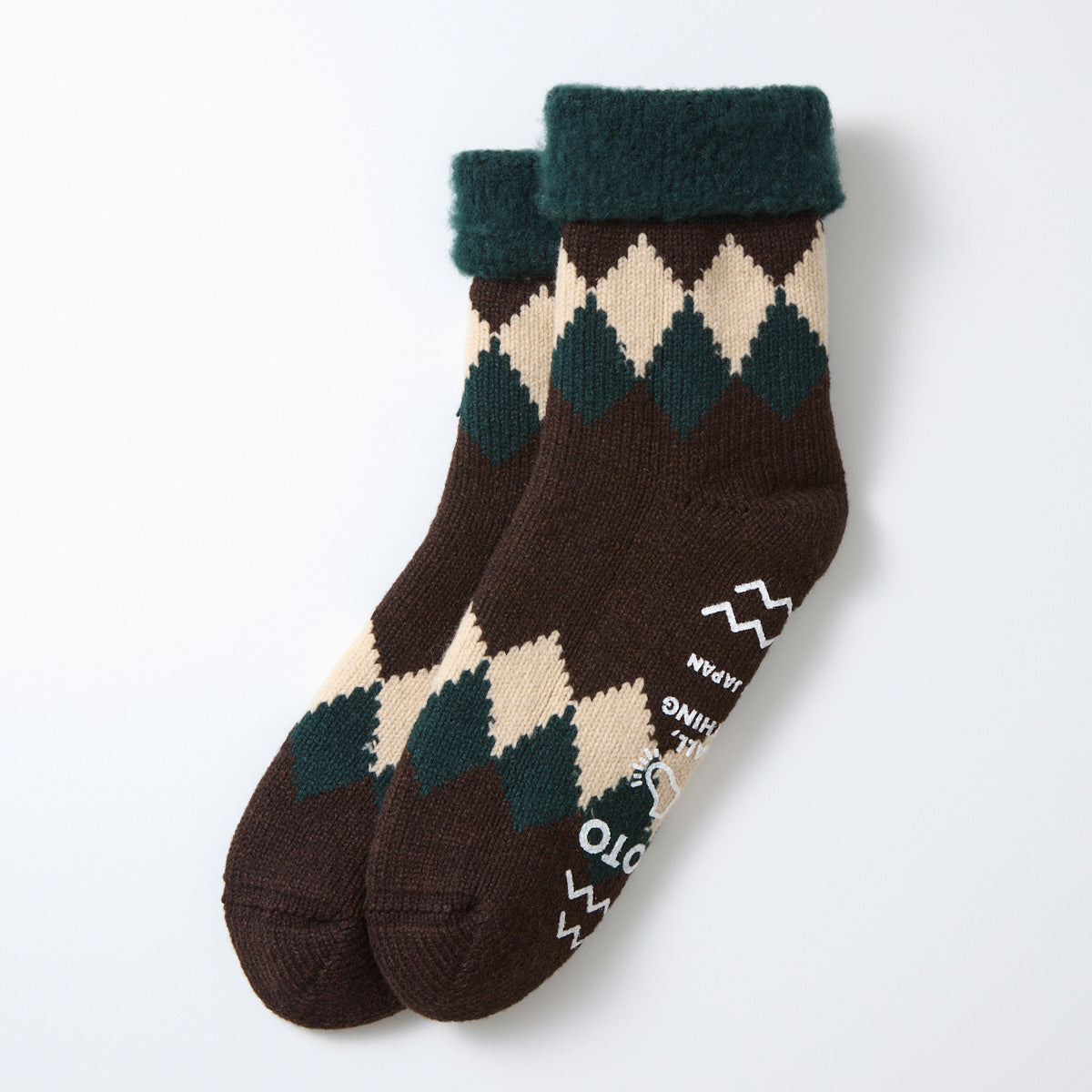 Comfy Room Socks, Diamond - Dark Green / Brown